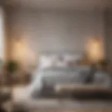 A serene and tranquil bedroom design showcasing soft pastel colors and natural elements.