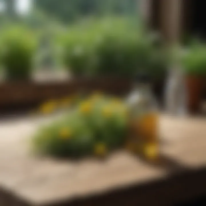 Natural herbicide ingredients displayed on a wooden table