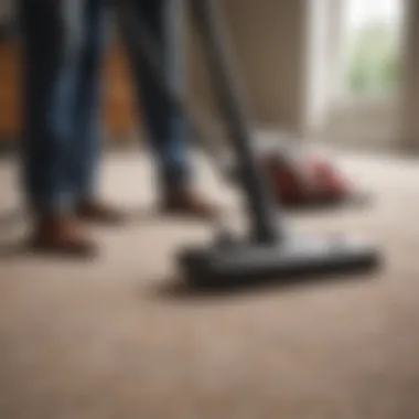 A person vacuuming a carpet with a HEPA filter