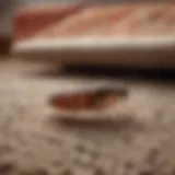 Close-up view of flea-infested carpet fibers