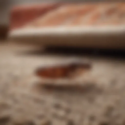 Close-up view of flea-infested carpet fibers