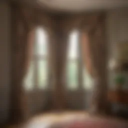 Elegant bay window adorned with luxurious drapes.