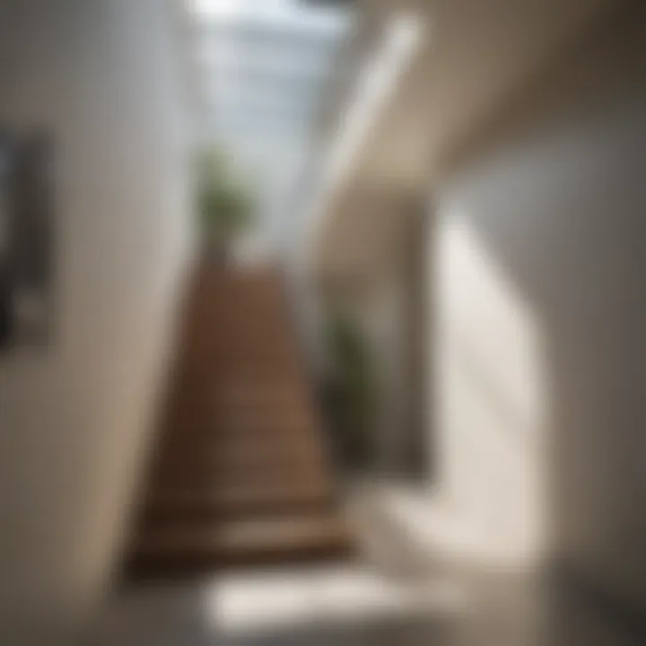 Natural light streaming down from a skylight near the stairs