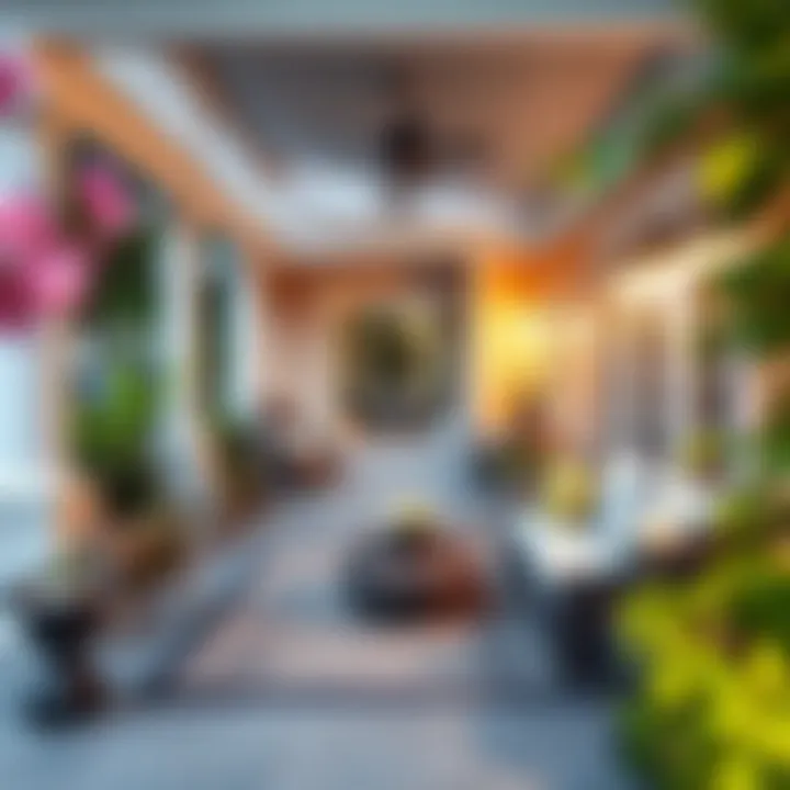 A beautifully designed front porch with elegant furniture