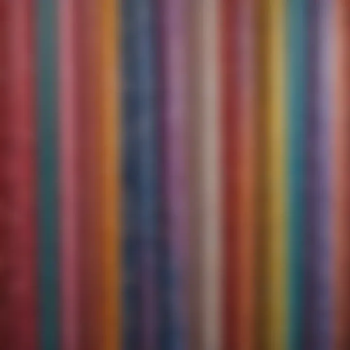 A vibrant selection of plastic shower curtains displaying various patterns