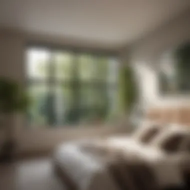 Natural Ventilation in a Modern Bedroom A stylish bedroom with open windows allowing natural air flow and greenery outside