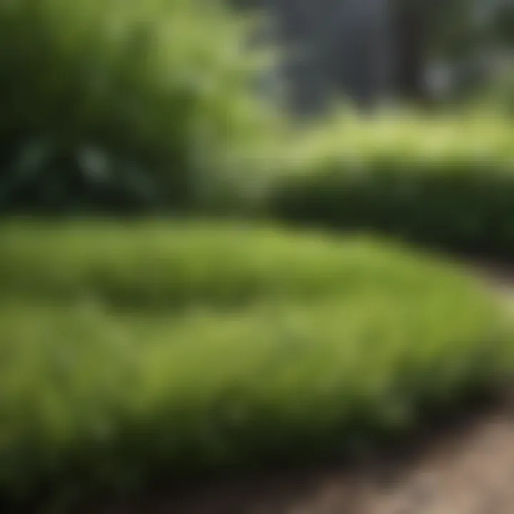 Close-up of healthy grass contrasting with crabgrass