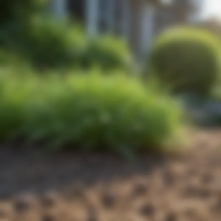 Crabgrass spreading in a garden bed