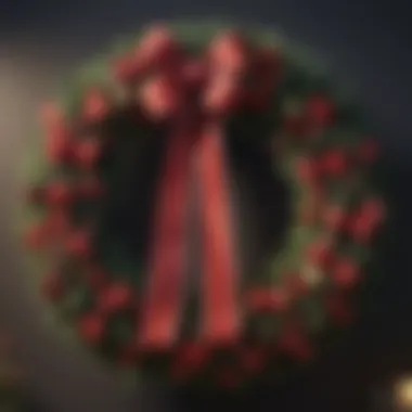 Close-up of decorative ribbon bows adorning a wreath