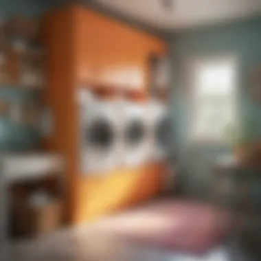Bright laundry room featuring cheerful colors and decorative accents