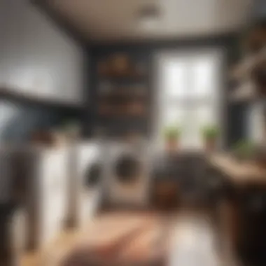 Inviting laundry room with cozy elements and artistic flair