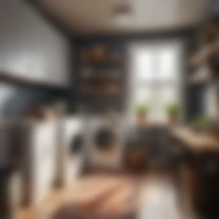 Inviting laundry room with cozy elements and artistic flair