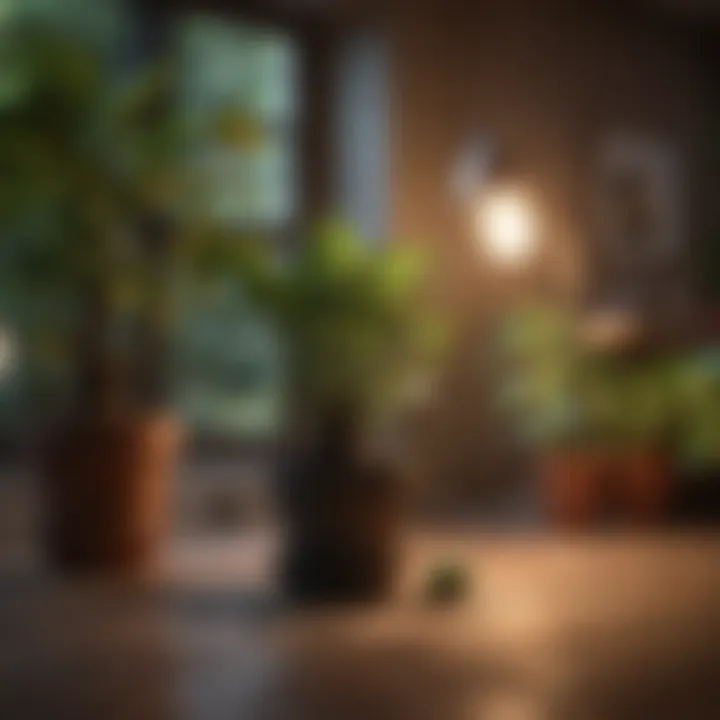 Indoor gardening setup with avocado plant and ambient lighting