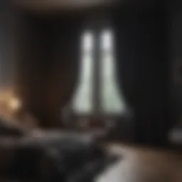 Elegant dark curtains enhancing a cozy bedroom ambiance