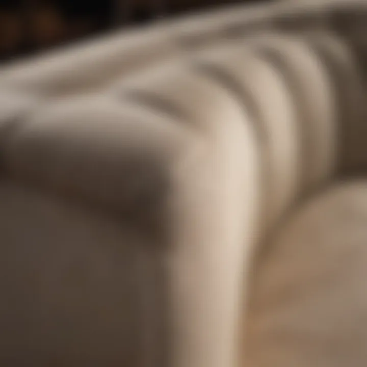 Detailed view of curved back sofa upholstery and design