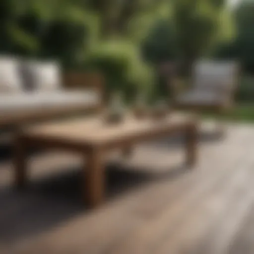 Elegant wooden decking furniture set in a serene garden setting