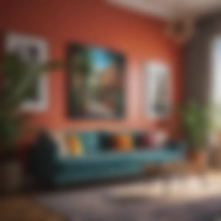Vibrant color scheme applied to a large living room wall