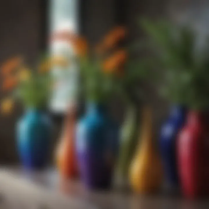 A vibrant collection of decorative vases showcasing color variety