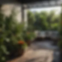 Lush terrace garden with diverse plant life