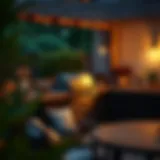 Elegant summer kitchen grill setup with ambient lighting
