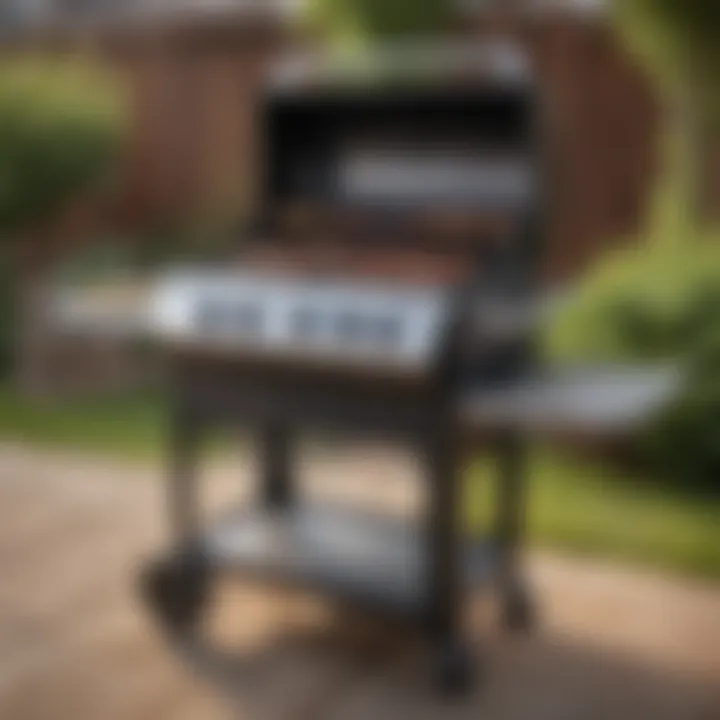 A traditional cart-style propane grill ready for a barbecue.