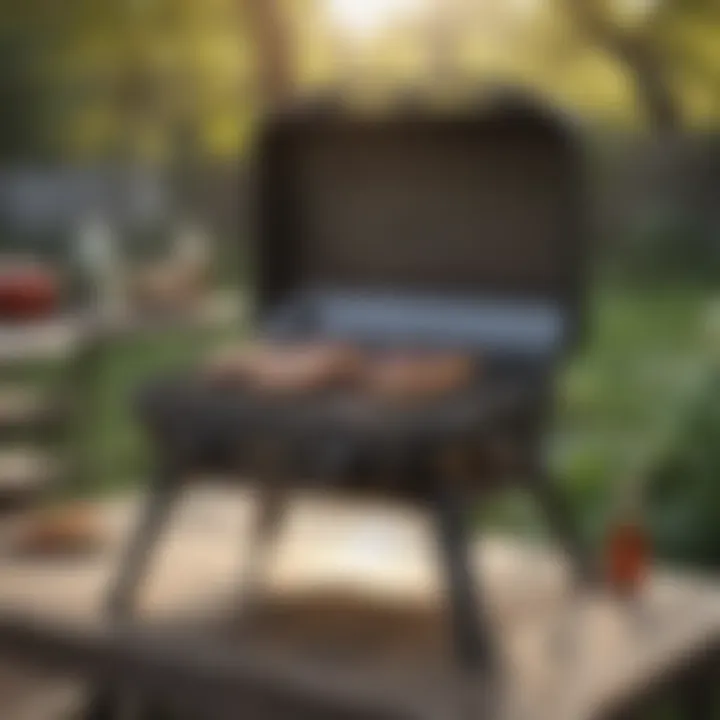 A portable propane grill set up in a picturesque outdoor setting.