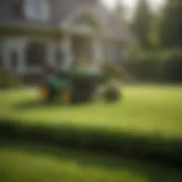 Aeration technique illustrated on a lush green lawn.