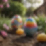 Colorful Easter egg decorations in a garden