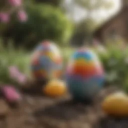 Colorful Easter egg decorations in a garden