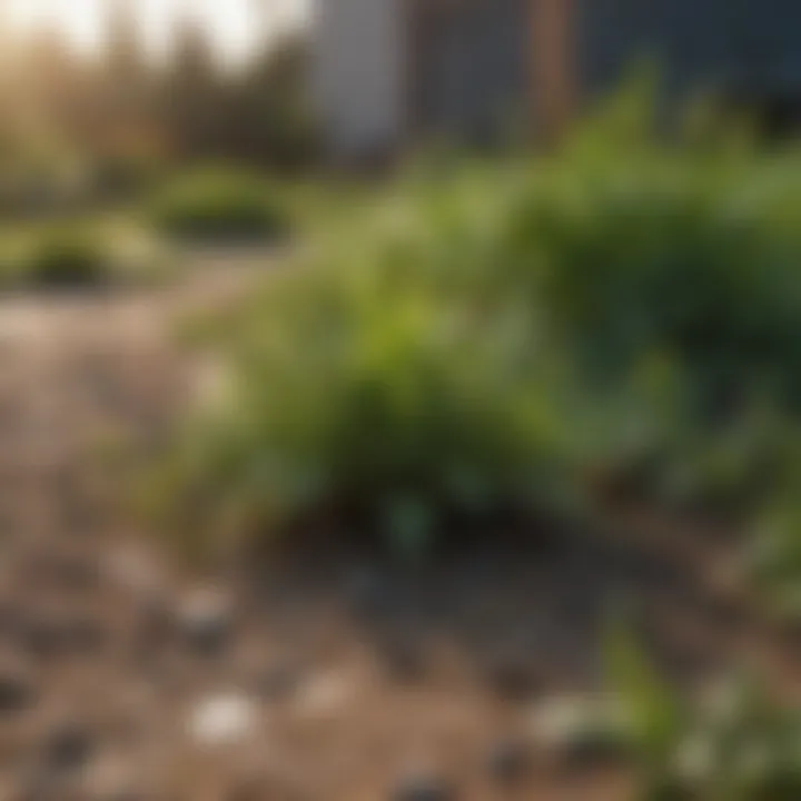 A close-up of landscape fabric used to prevent weed growth