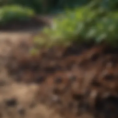 Different types of organic mulch spread across a garden bed