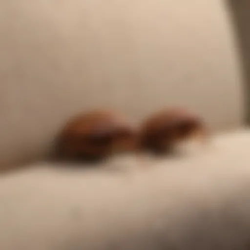 Close-up of bed bugs on couch fabric