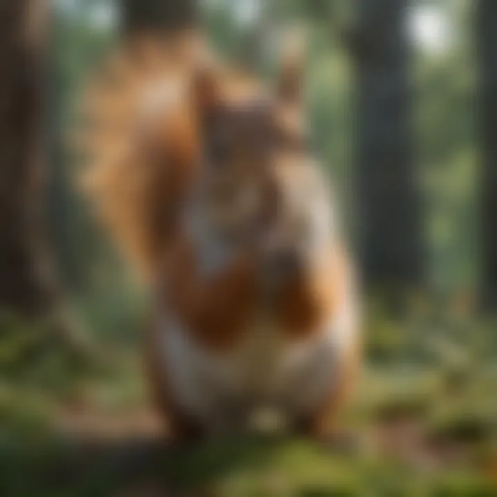 A squirrel approaching a scent barrier, illustrating its instinctual reaction to odors