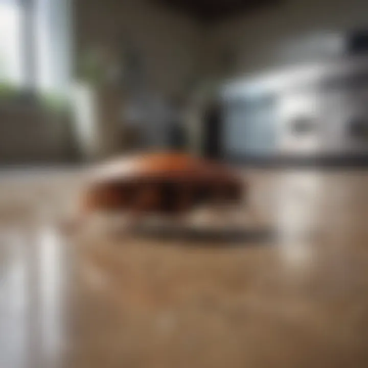 Close-up view of cockroach in a kitchen environment