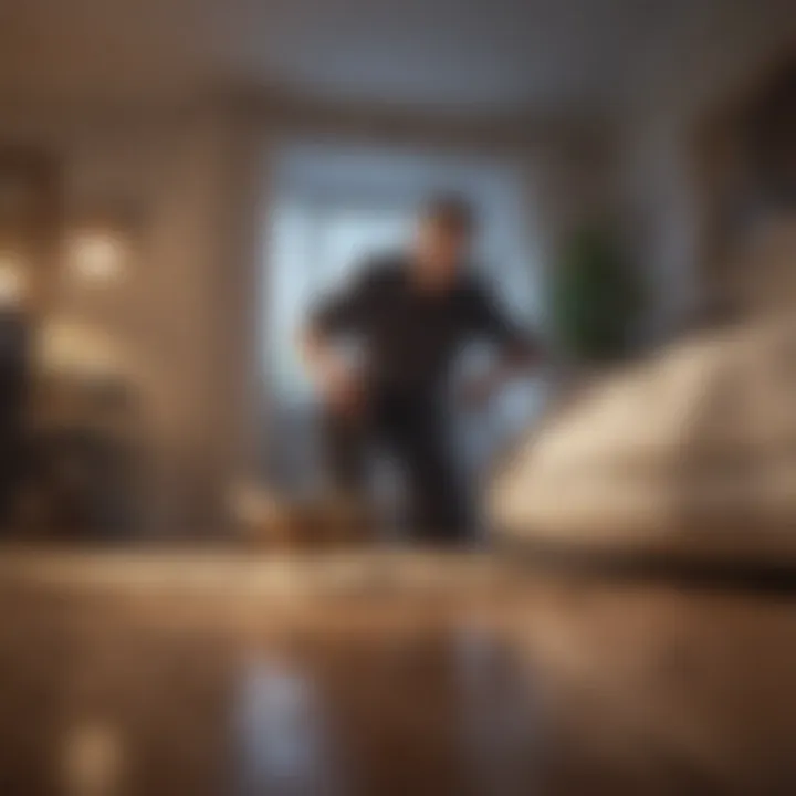 A pest control professional assessing moth activity in a home environment.