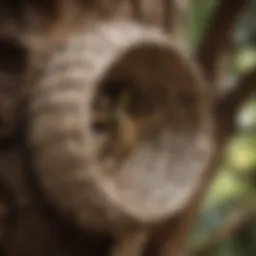 Close-up of a wasp nest in a tree