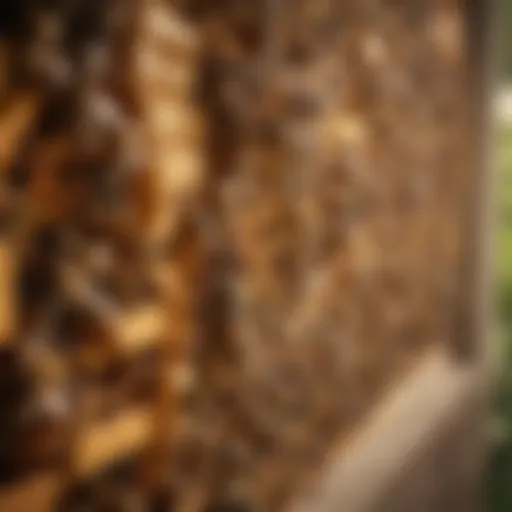 Close-up view of a bee hive in a residential area