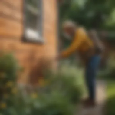 A homeowner inspecting their garden for bee activity