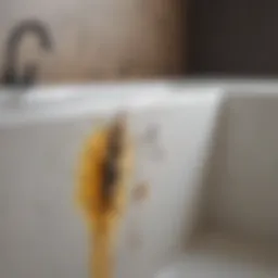 Close-up of mold growth on a bathtub surface