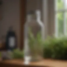 A clear jar filled with white vinegar and herbs used for repelling house flies