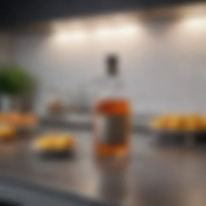 A clean kitchen counter showcasing vinegar as a fly deterrent