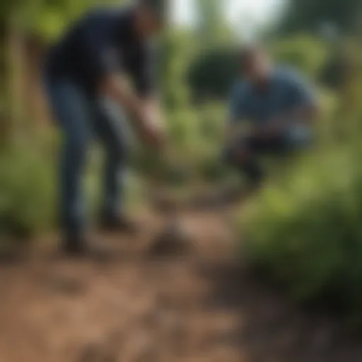 Manual weed removal technique in a garden