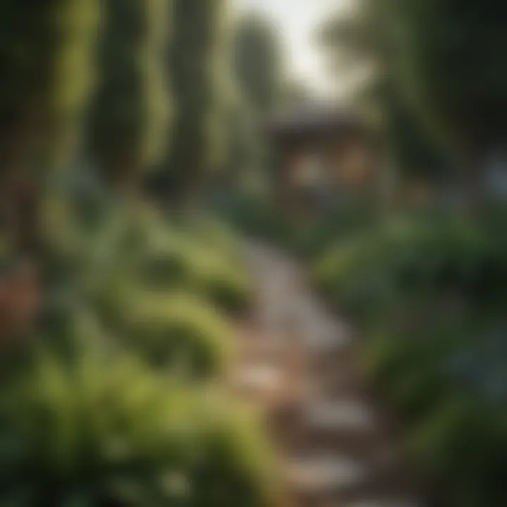 A lush garden showcasing sustainable landscaping practices