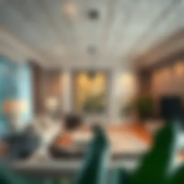 An elegant living room featuring transformed popcorn ceilings with tiles.