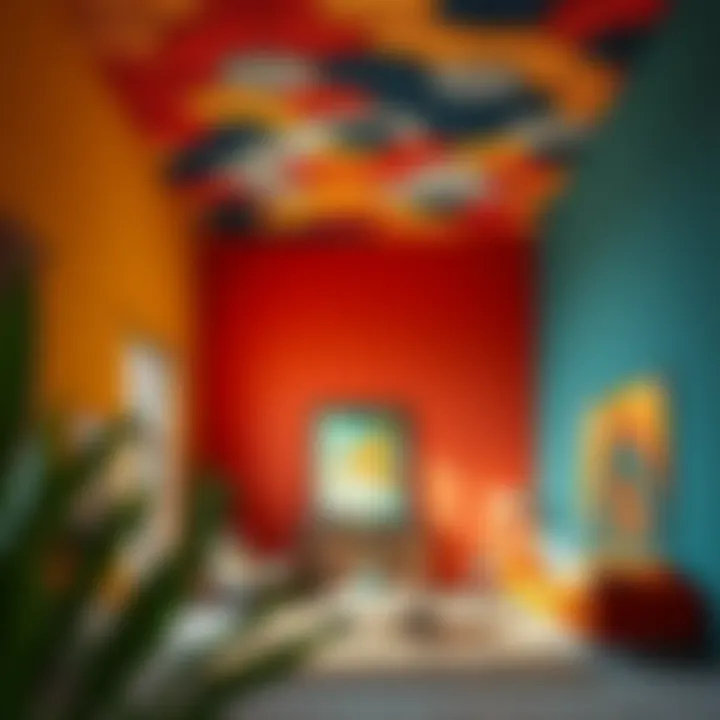 Colorful Wall Treatment for High Ceilings Vibrant color palette enhancing tall walls