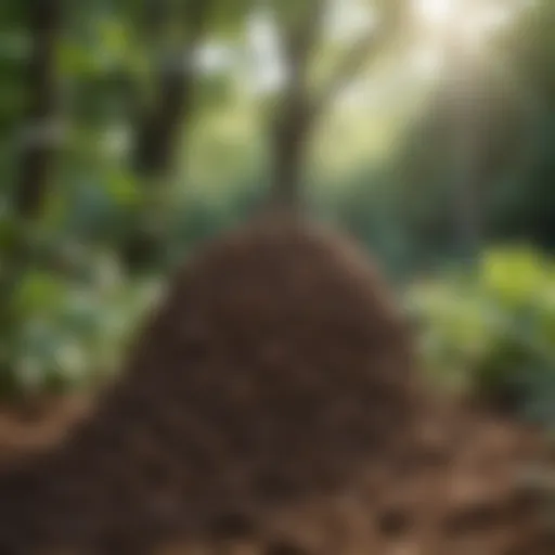 A close-up of a thriving ant hill in a garden setting