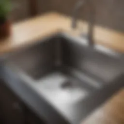 Close-up of a stainless steel sink showcasing the finish