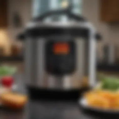 Instant Pot Functionality Overview Close-up of an instant pot in action, highlighting its control panel and functionalities.