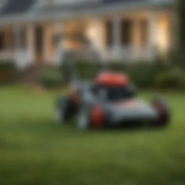 A gas-powered edger in action on a beautifully manicured lawn