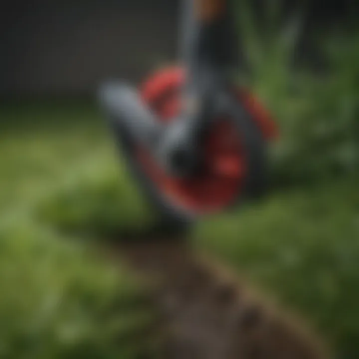 Close-up of a manual grass edger highlighting its precision cutting blade